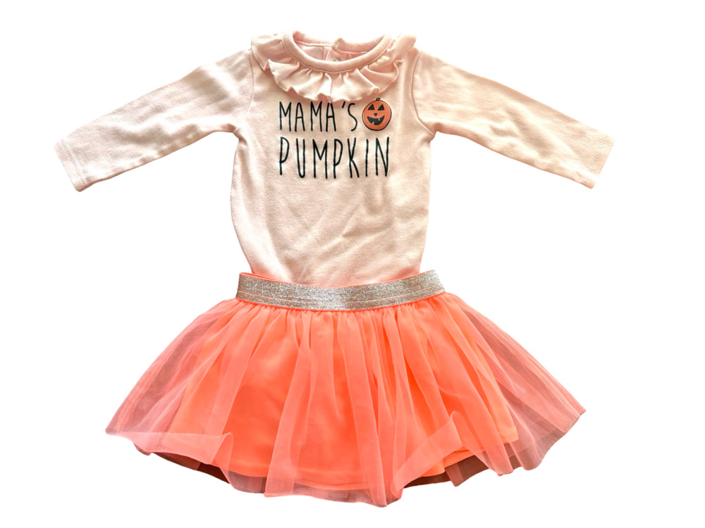Chick Pea Mama's Pumpkin Outfit Size 6-9 M Pink Orange Halloween Skirt Set